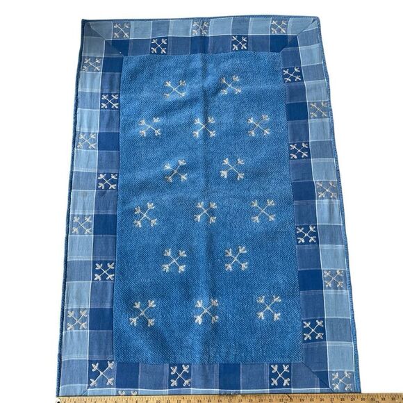 Holiday Kitchen/Bath rug blue w/ snow flakes and plaid boarder - Picture 2 of 6